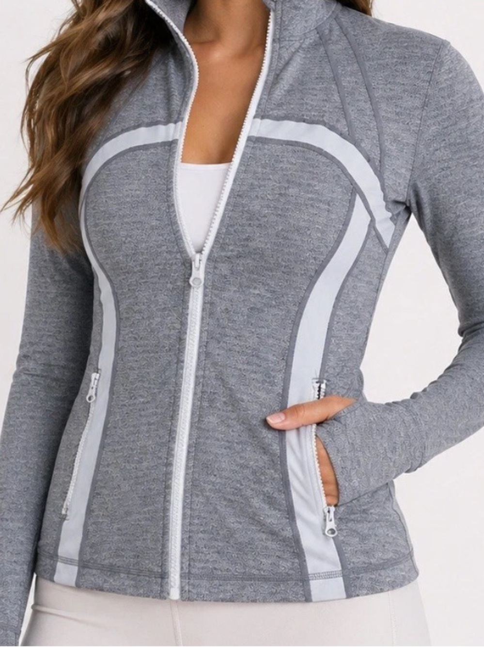 lululemon athletica Light Gray Textured Zip Jacket
